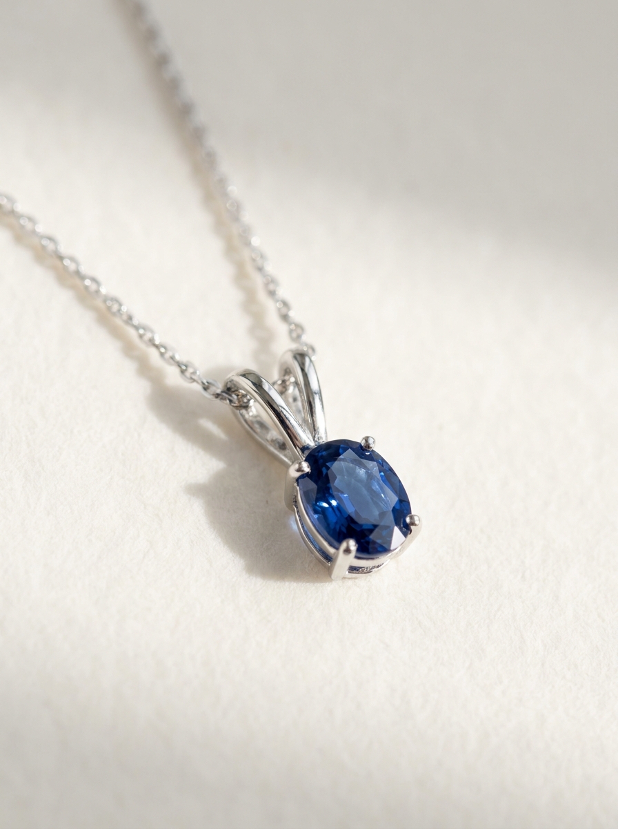 Pendentif Onde — or blanc, saphir de Ceylan